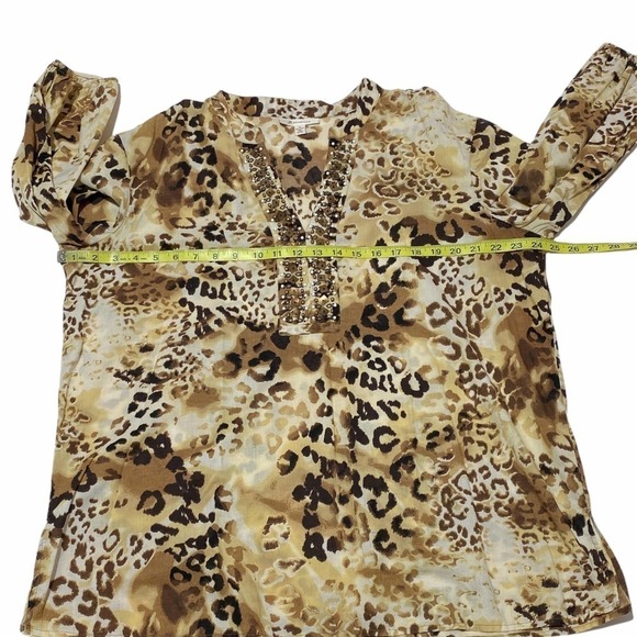Jm Collection Leopard Print Embellished L/S Blouse - Picture 7 of 11
